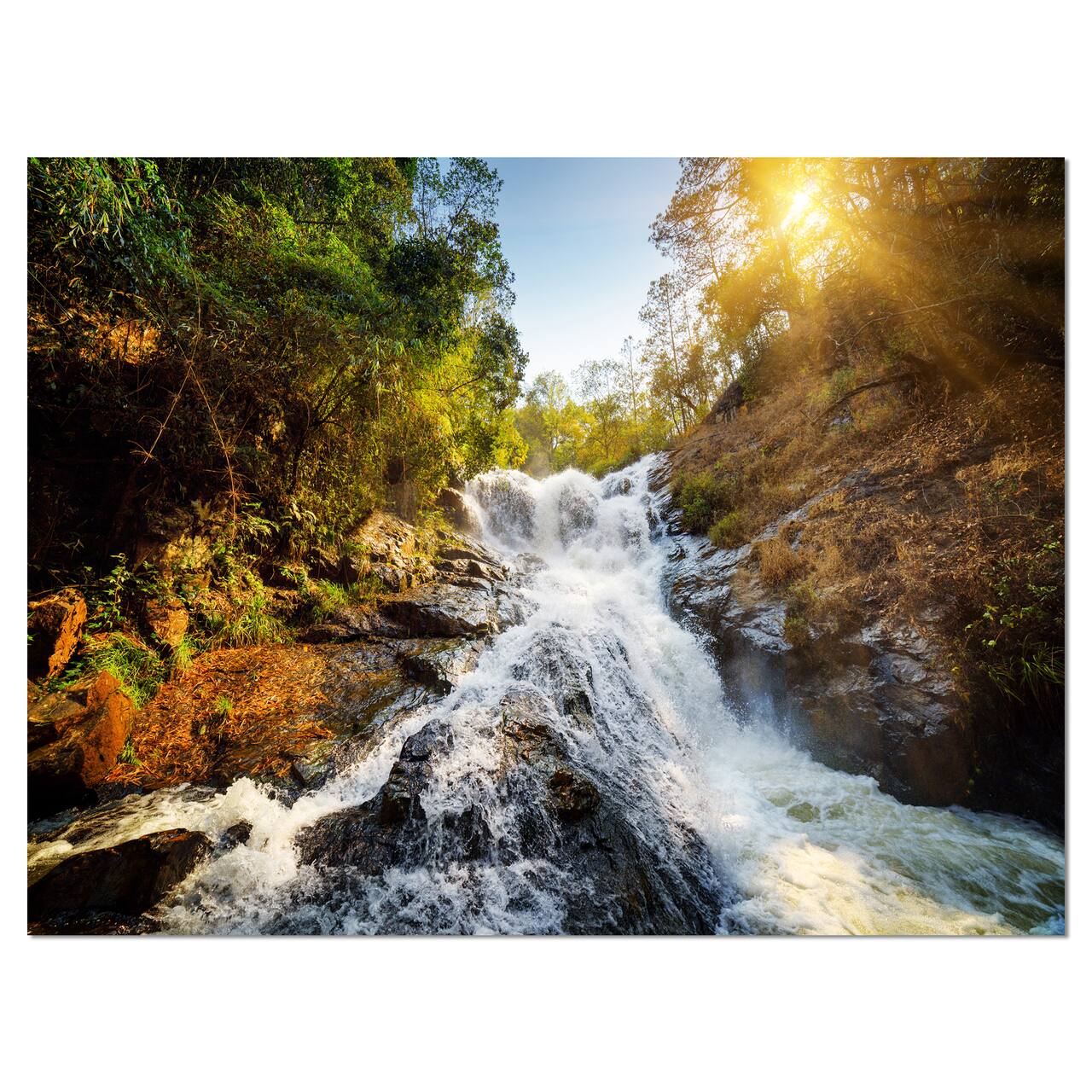 Designart - Waterfall through the Forest - Landscape Canvas Art Print